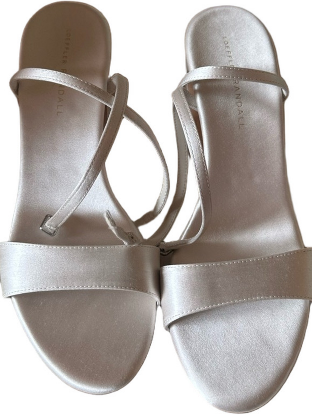 NEW Loeffler Randall Malia Cream Satin Curved Heel Sandals Size 9B
